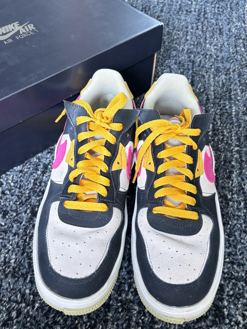Nike Women’s Low-Top Sneakers — Black White Pink with Yellow Laces